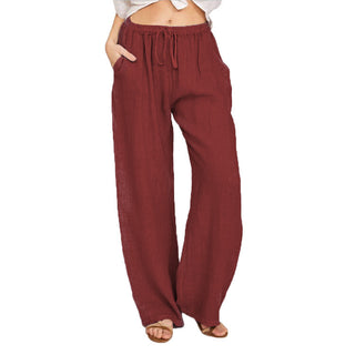 Buy burgundy Elastic Waist Loose Jogger Pants With Pockets