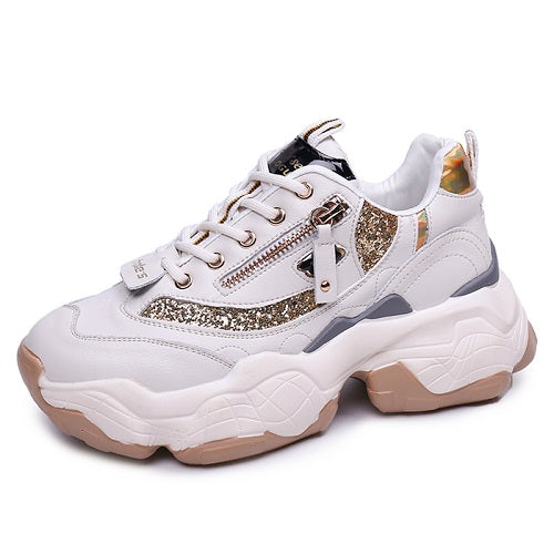 Women Gold Lined Textured Sneakers