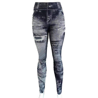 Buy grey High Waist Tight Denim Printed Leggings