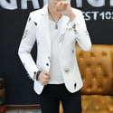 Men One-button Bronzing Leaf Print Blazer