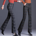 Plaid Woolen Casual Flared Pants