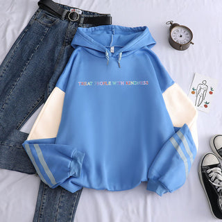 Buy blue Women Long Sleeve Printing Hoodie