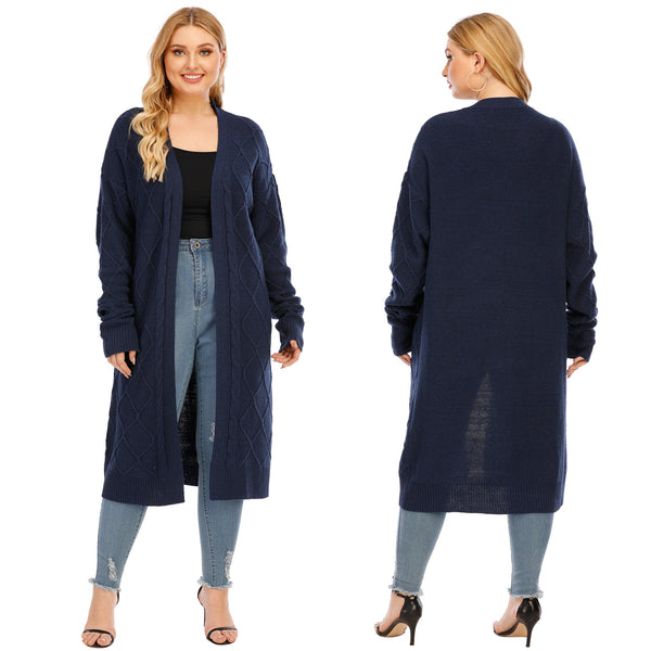 Plus Size Weaved Blue Cardigan