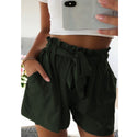 Ruffled Waist Belted Cotton Blended Shorts