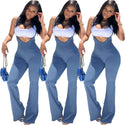 Pure Color Suspender Zipper Jumpsuit