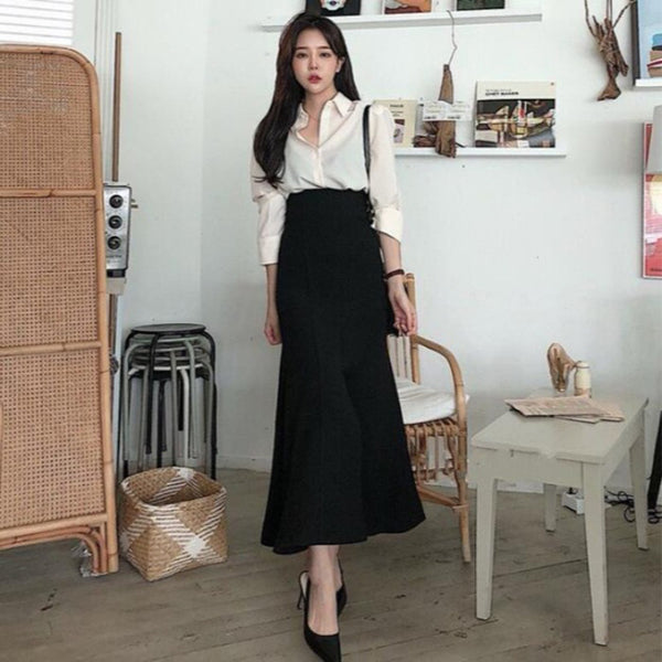 Women High Waist Slit Mermaid Maxi Skirt