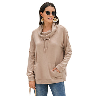 Buy apricot Loose Solid-Colored Pullover Sweater