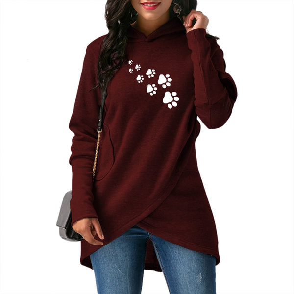 Women Paw Print Long Hoodie