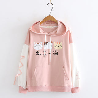 Buy pink Printed Cat Drawstring Hoodie