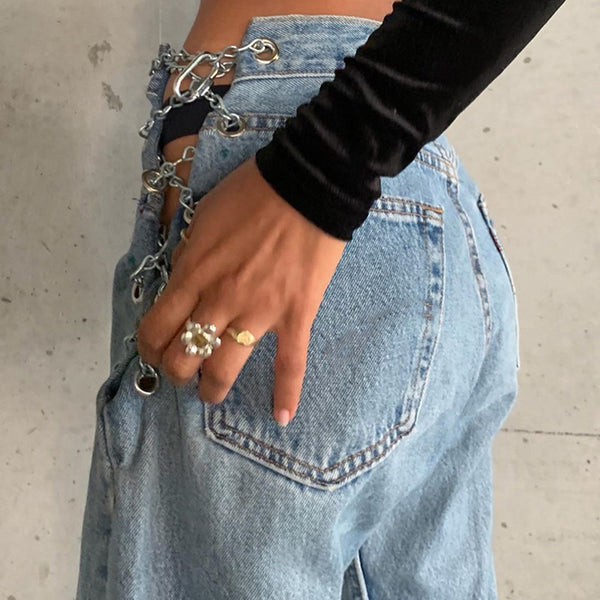 Women Side Chain High Waisted Jeans