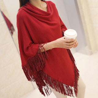 Buy red Women Sweater Cloak Shawl