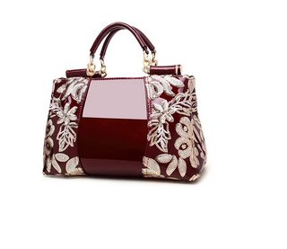 Buy wine-red Women Floral Shiny Luxury Handbag