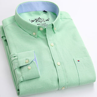 Buy green Men Casual Cotton Long-sleeved Shirt