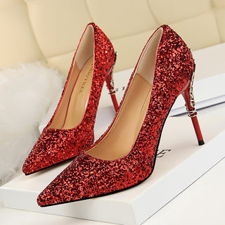 Pointed Sequined High Textured Heels