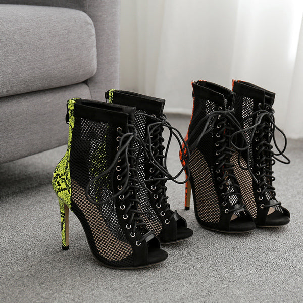 Women Net Stiletto Heels Boots