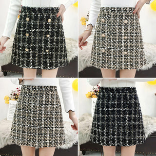 Women Plaid Woolen Skirt