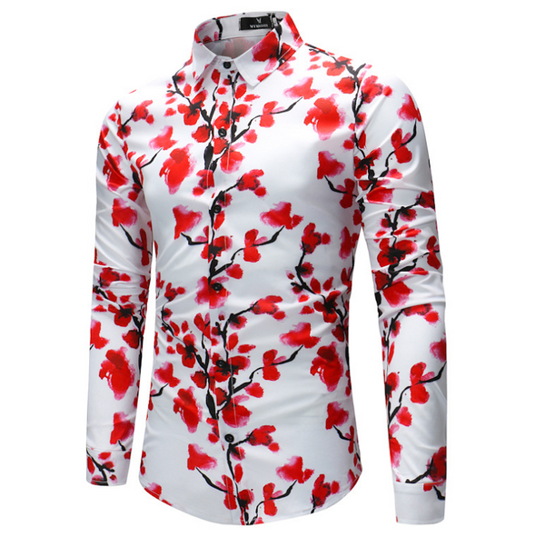 Plum Blossom Print Hawaiian Men Flowers Shirt