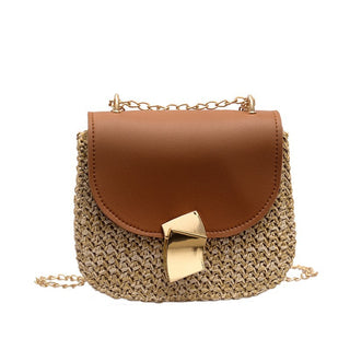 Metal Accessory Straw Crossbody Bag