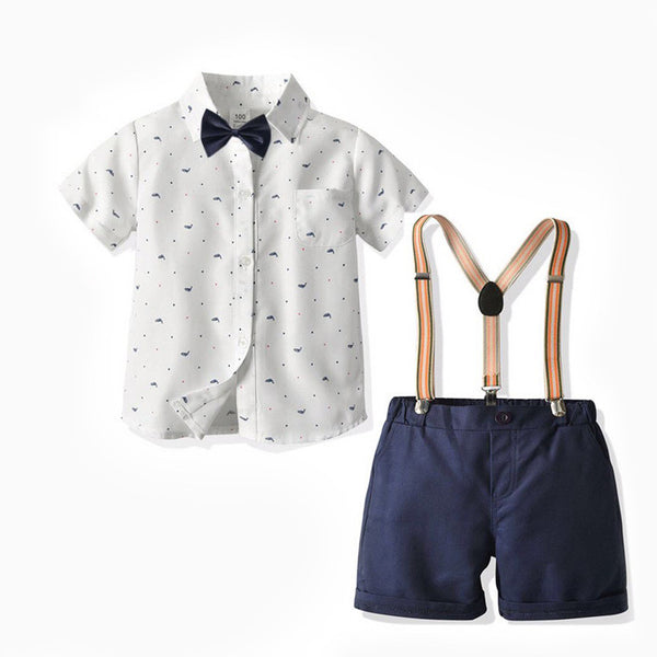 Boys' Short-sleeved T-shirt Suspender Pants