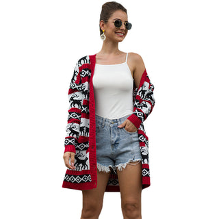 Buy red Elk Button-up Cardigan Sweater