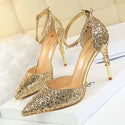 Women High Metallic Sequined Heels