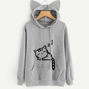 Cat Ears Printed Drawstring Hoodie