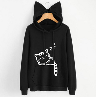 Buy black Cat Ears Printed Drawstring Hoodie