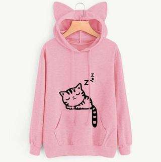 Buy pink Cat Ears Printed Drawstring Hoodie