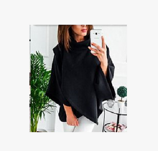 Buy black Women High Collar Winter Sweater-Shawl