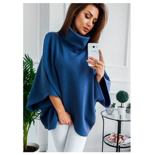 Buy blue Women High Collar Winter Sweater-Shawl