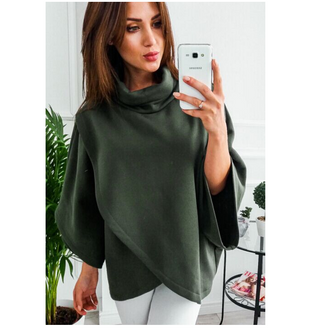 Buy army-green Women High Collar Winter Sweater-Shawl