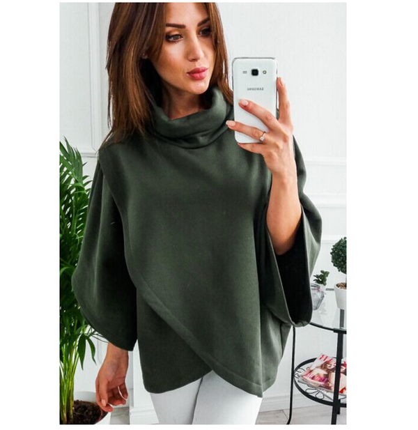 Women High Collar Winter Sweater-Shawl