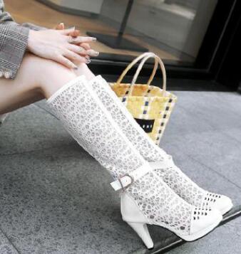 Women High Tube Leather Buckle Heeled Boots