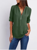 Women's Long Sleeve Loose V-neck Shirt