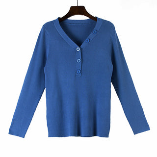 Buy blue Plus Size Knit V-Neck Sweater