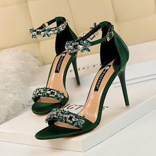 Buy green Floral Metal Clip Stiletto Open Toed High Heels