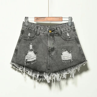 Buy dark-grey Ripped Denim Frayed Shorts