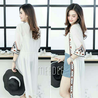 Buy white Black White Printed Kimono Cardigan