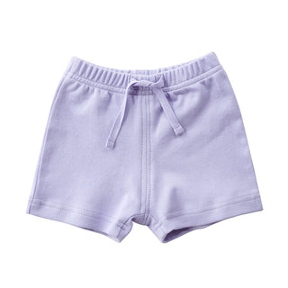 Buy purple Elastic Waist Solid Colored Cotton Shorts