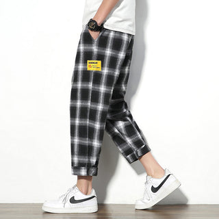 Men Plaid Mid-Calf Sweatpants