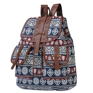 Ethnic Patterned Multi-Pocket Backpack