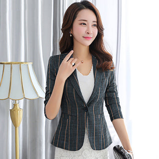 Striped V Neck One-button Slim Blazer