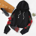 Embroidered Rose Applique Sleeve Hoodie