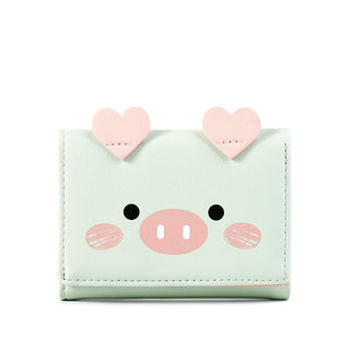 Buy green Women Short Three-Fold Cartoon Pig Wallet