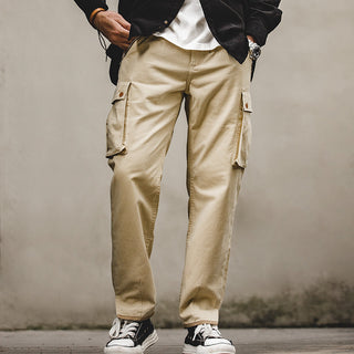 Men Retro Khaki Zipper Pocket Pants