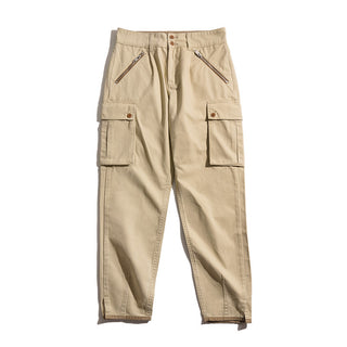 Buy khaki Men Retro Khaki Zipper Pocket Pants