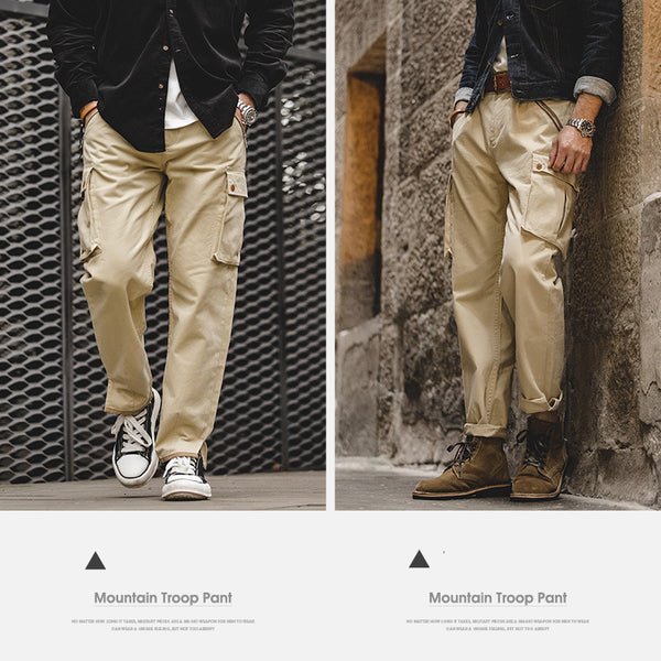 Men Retro Khaki Zipper Pocket Pants