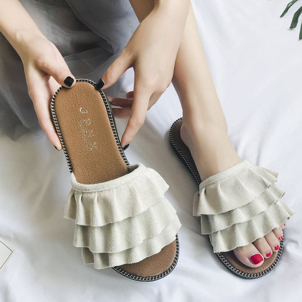 Women Ruffled Strap Flat Sandal