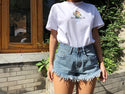 Denim High Waist Threaded Edge Star Shorts