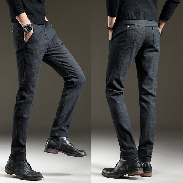 Men Trendy Stretch Dark Plaid Pants